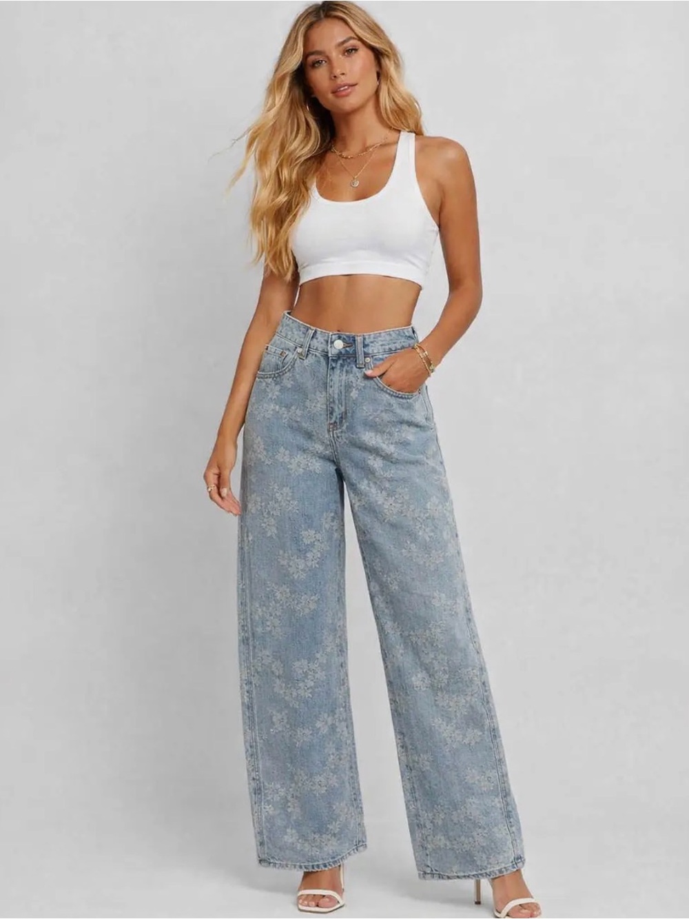 Elegant Floral Wash Wide-Leg Denim | SM127 - Picture 3 of 7